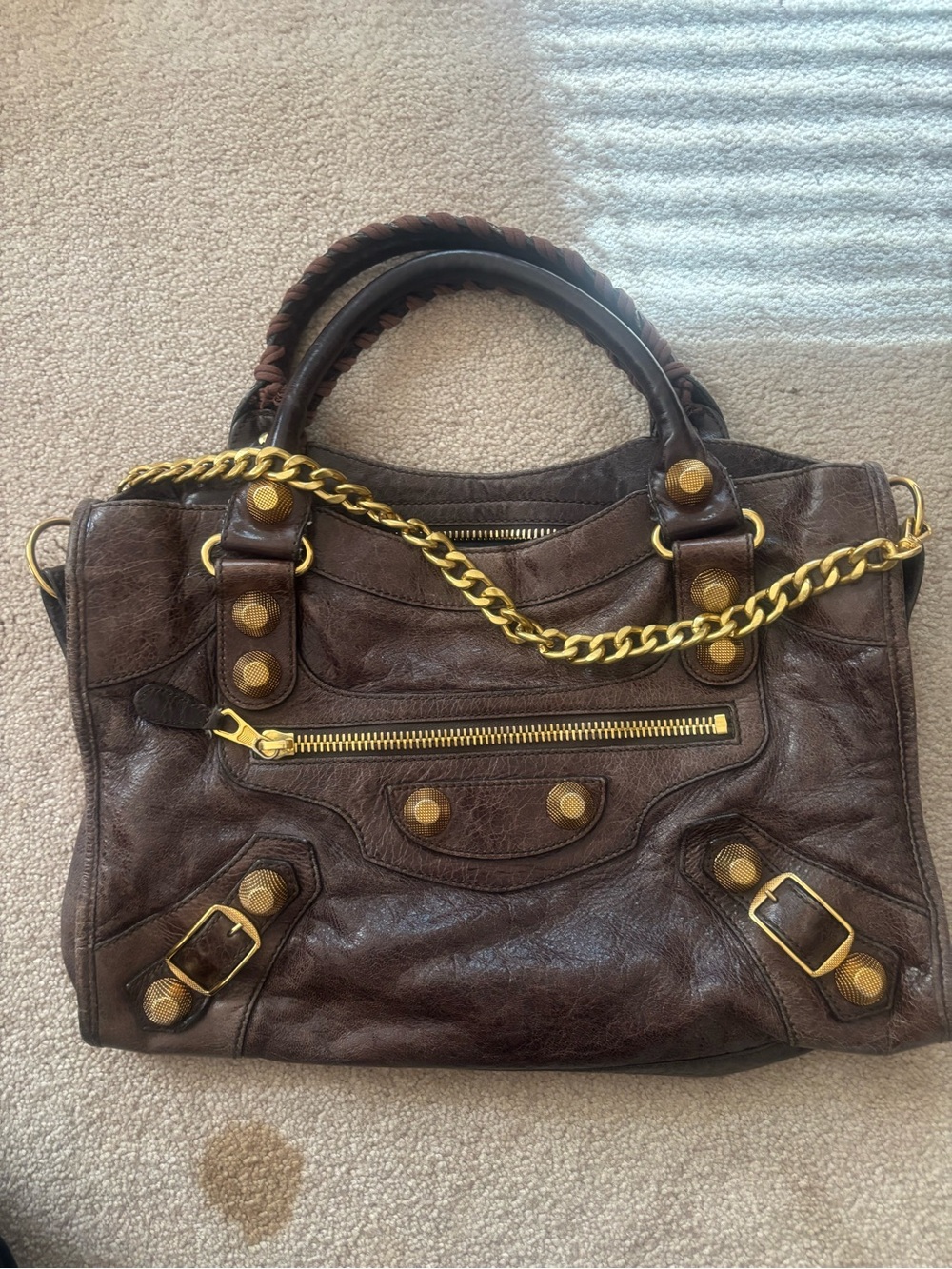 Balenciaga Brown “Giant 21” gold hardware Leather City bag Satchel Handbag
